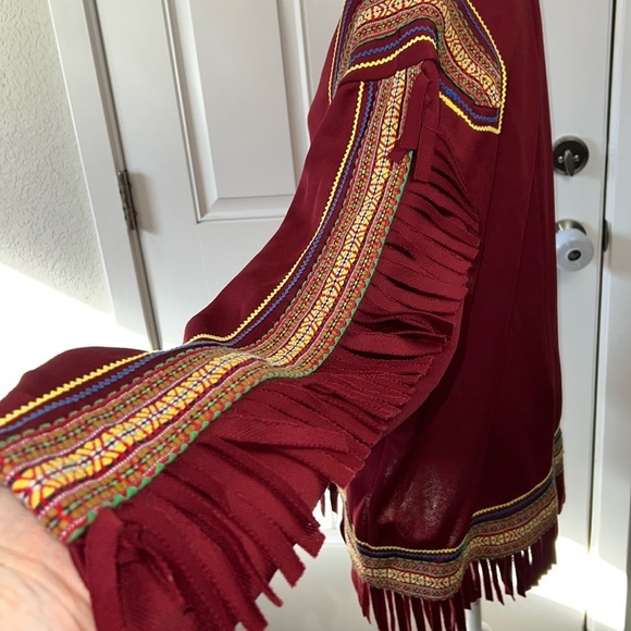 Native American Southwestern Fringe Poncho Shrug Pullover Top Embroidered - Picture 3 of 8